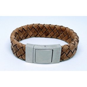Lder armbnd flettet - 18 mm. bredt - sandfarvet lder/stl. Udgende model 50% fratrukket i prisen