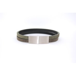 Lder Herrearmbnd - 12mm - Gr lder m/ Magnetisk stl ls