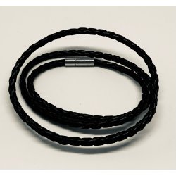 Tilbud - Lder armbnd flettet b:5 mm l:60 cm sort lder/stl. Udgende model 50% fratrukket prisen