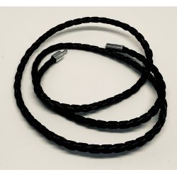 Tilbud - Lder armbnd flettet b:5 mm l:60 cm sort lder/stl. Udgende model 50% fratrukket prisen