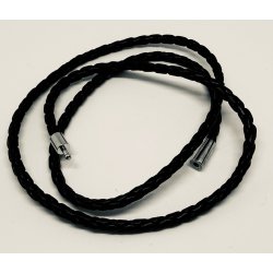 Tilbud - Lder armbnd flettet b:5 mm l:60 cm sort lder/stl. Udgende model 50% fratrukket prisen