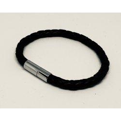 Tilbud - Lder armbnd flettet - 5 mm bredt - sort lder/stl. Udgende model 50% fratrukket prisen