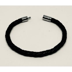 Tilbud - Lder armbnd flettet - 5 mm bredt - sort lder/stl. Udgende model 50% fratrukket prisen