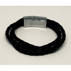 Tilbud - Lder armbnd flettet b:3x3 mm l:18cm sort lder/stl Udgende model 50% fratrukket prisen