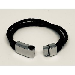 Tilbud - Lder armbnd flettet b:3x3 mm l:18cm sort lder/stl Udgende model 50% fratrukket prisen