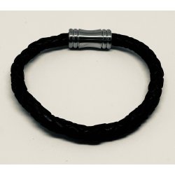 Tilbud - Lder armbnd flettet - b:5 mm l:18 - magnet ls - Udgende model 50% fratrukket prisen