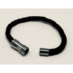Tilbud - Lder armbnd flettet - b:5 mm l:18 - magnet ls - Udgende model 50% fratrukket prisen